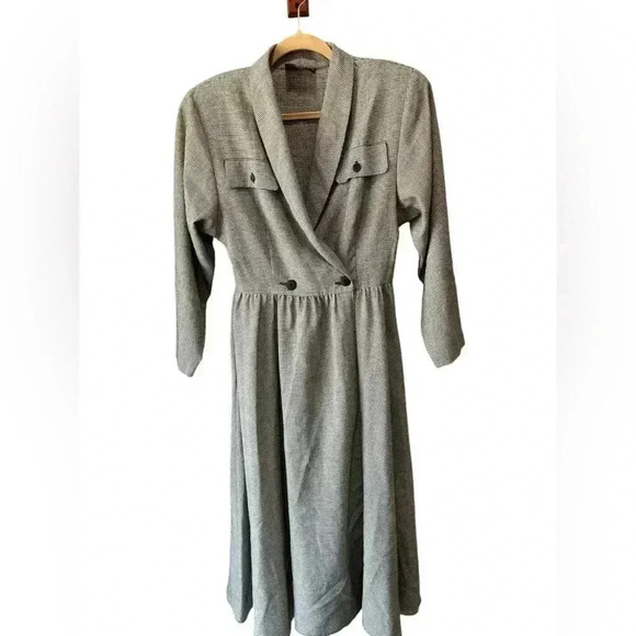 Vintage 80’s business core black houndstooth Strait Lane professional dress-M/L - Picture 1 of 10